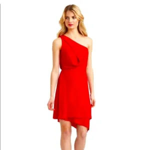 🆕 BCBGMaxAzaria Somara Asymmetrical One Shoulder  Red Cocktail Dress, Size 10