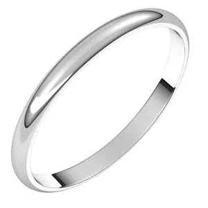 10K White 2 mm Half Round Ultra-Light Band Size 8