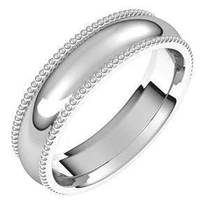 14K White 5 mm Beaded Comfort-Fit Band Size 9