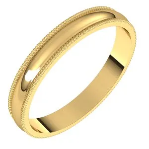 14K Yellow 3 mm Milgrain Half Round Light Band Size 3