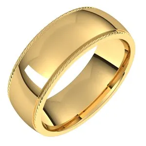 14K Yellow 7 mm Rope Half Round Comfort Fit Band Size 11