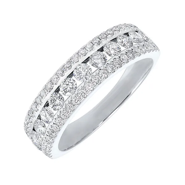 14KT White Gold & Diamond Classic Book 3 Row Fashion Ring  - 1 ctw