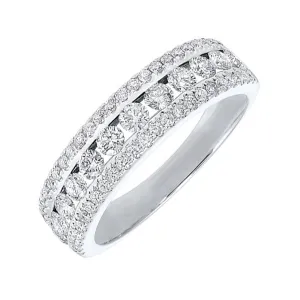 14KT White Gold & Diamond Classic Book 3 Row Fashion Ring  - 1 ctw