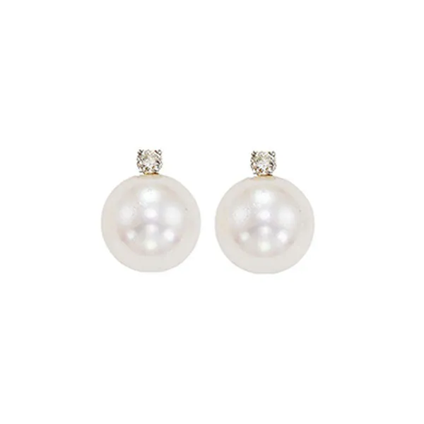 14KT White Gold & Diamond Classic Book Akoya Pearl Stud Earrings  - 1/10 ctw