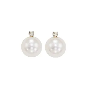 14KT White Gold & Diamond Classic Book Akoya Pearl Stud Earrings  - 1/10 ctw