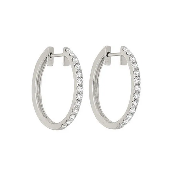 14KT White Gold & Diamond Classic Book Hoop Fashion Earrings  - 1 ctw