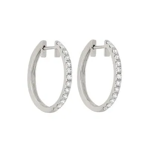 14KT White Gold & Diamond Classic Book Hoop Fashion Earrings  - 1 ctw
