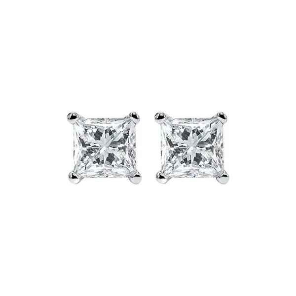 14KT White Gold & Diamond Classic Book Pricess Cut Stud Earrings  - 1-1/4 ctw