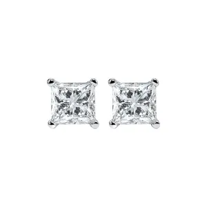 14KT White Gold & Diamond Classic Book Pricess Cut Stud Earrings  - 1-1/4 ctw