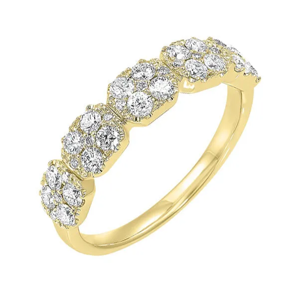 14KT Yellow Gold & Diamond Classic Book 5 Station Fashion Ring  - 3/4 ctw