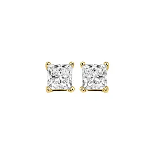 14KT Yellow Gold & Diamond Pricess Cut Stud Earrings  - 3/4 ctw