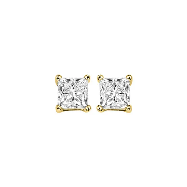 14KT Yellow Gold & Diamond Pricess Cut Stud Earrings  - 3/4 ctw