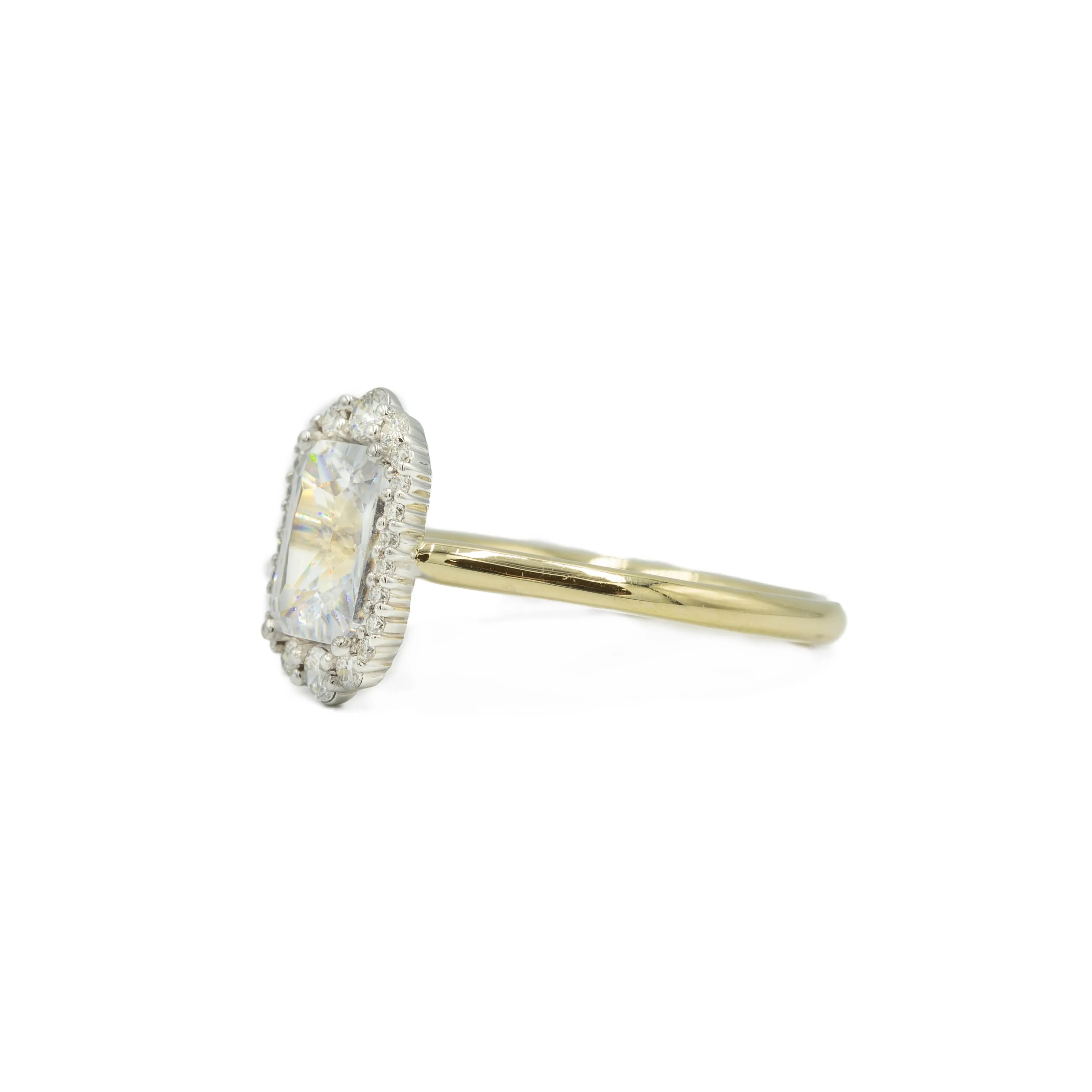 14ky Emerald-Cut Petal Halo Diamond Ring