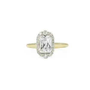 14ky Emerald-Cut Petal Halo Diamond Ring