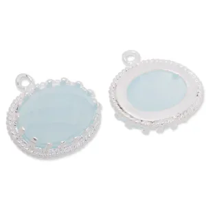 15.5x16.5mm framed glass,metal framed glass,Faceted glass,pacific opal,connectors,gemstone bezel,Sold 5pcs/lot