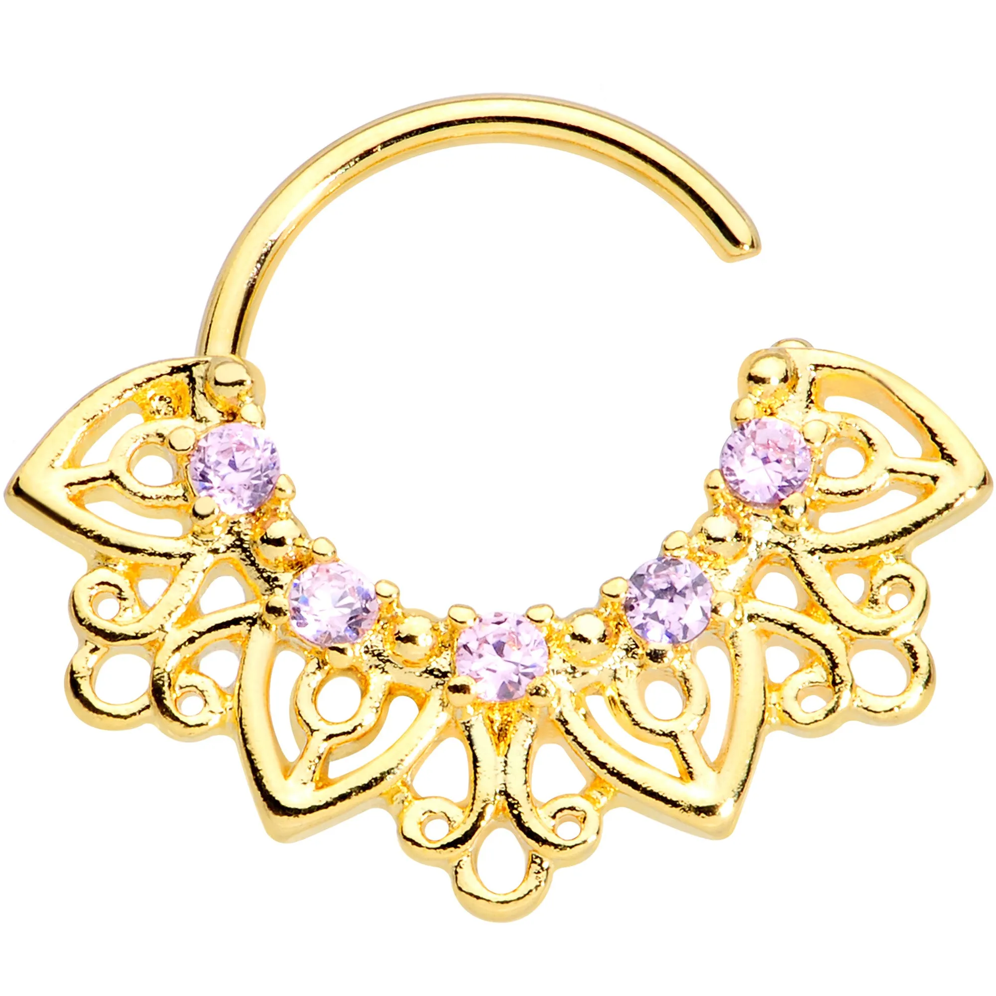16 Gauge 5/16 Pink Gem Gold Tone Lovely Leaves Closure Ring
