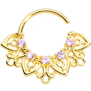 16 Gauge 5/16 Pink Gem Gold Tone Lovely Leaves Closure Ring
