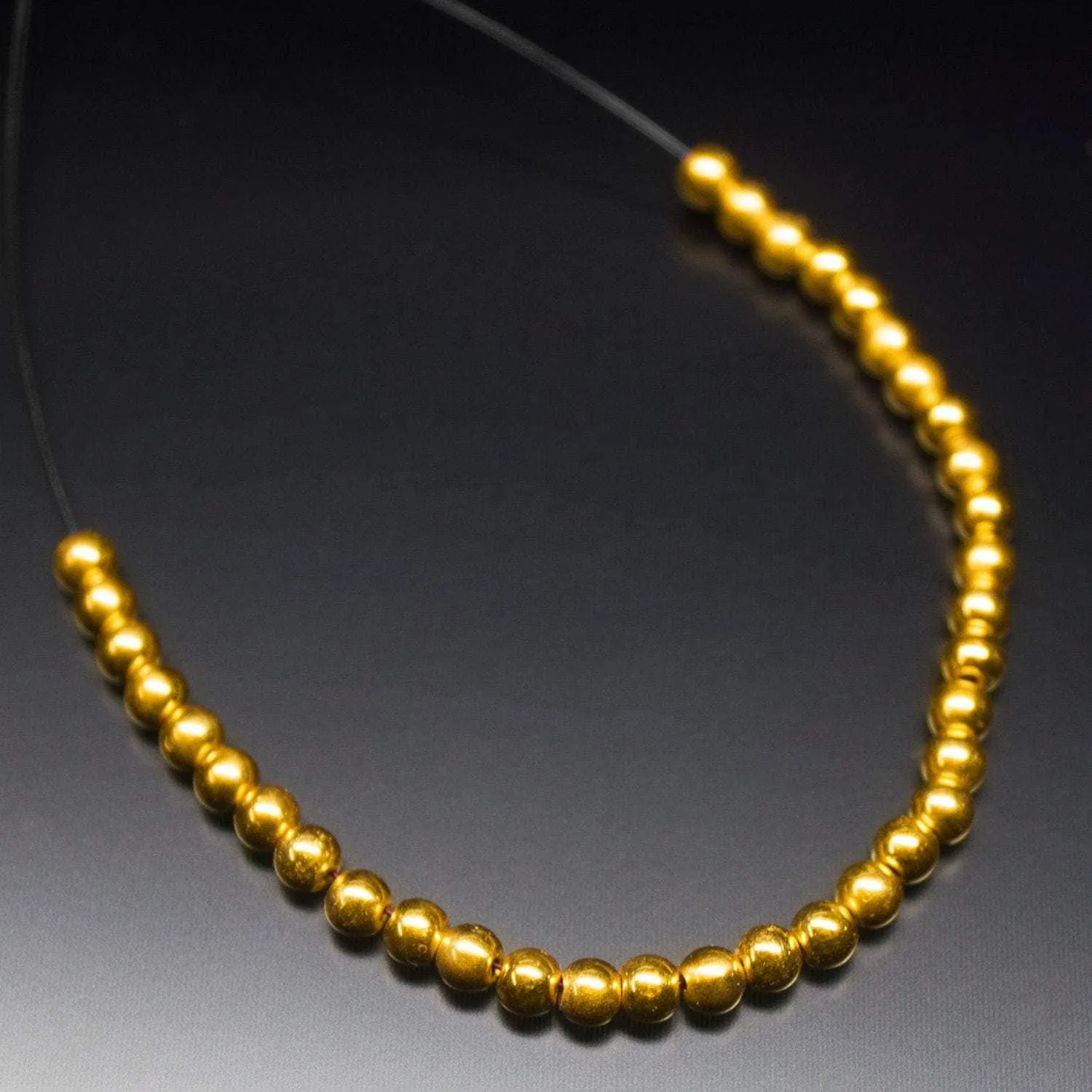 18k Solid Yellow Gold Handmade Tribal Round Sphere Spacer Beads Strand 4mm 20pc