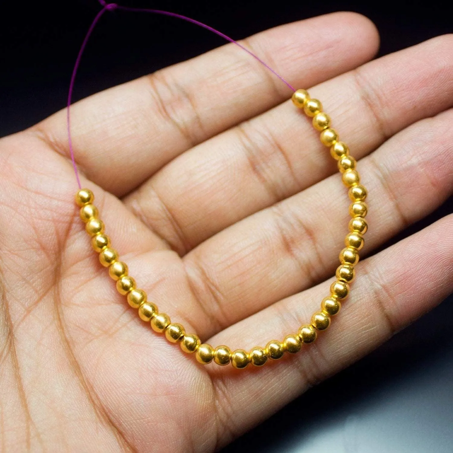 18k Solid Yellow Gold Handmade Tribal Round Sphere Spacer Beads Strand 4mm 20pc