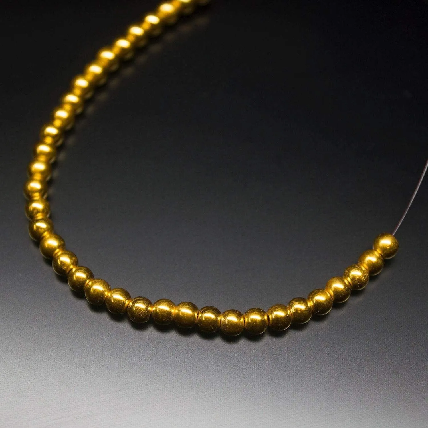 18k Solid Yellow Gold Handmade Tribal Round Sphere Spacer Beads Strand 4mm 20pc