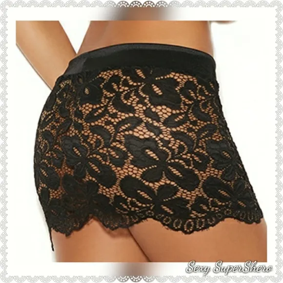 🆕2Pc Flirt-Skirt Lingerie Satin&amp; Eyelash Lace Set