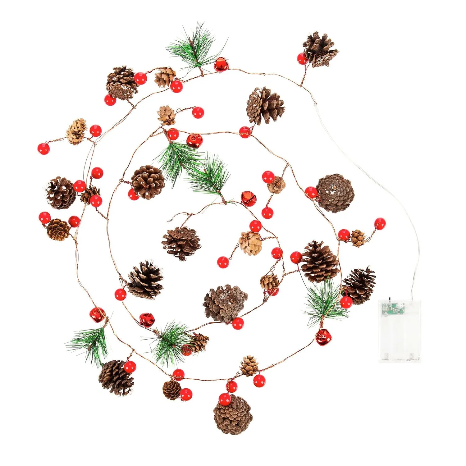 6' Pinecone and Pine Needle Rattan String Light with Metal Bells and 20 LED Lights,3led298