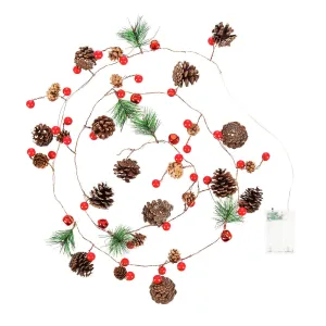 6' Pinecone and Pine Needle Rattan String Light with Metal Bells and 20 LED Lights,3led298