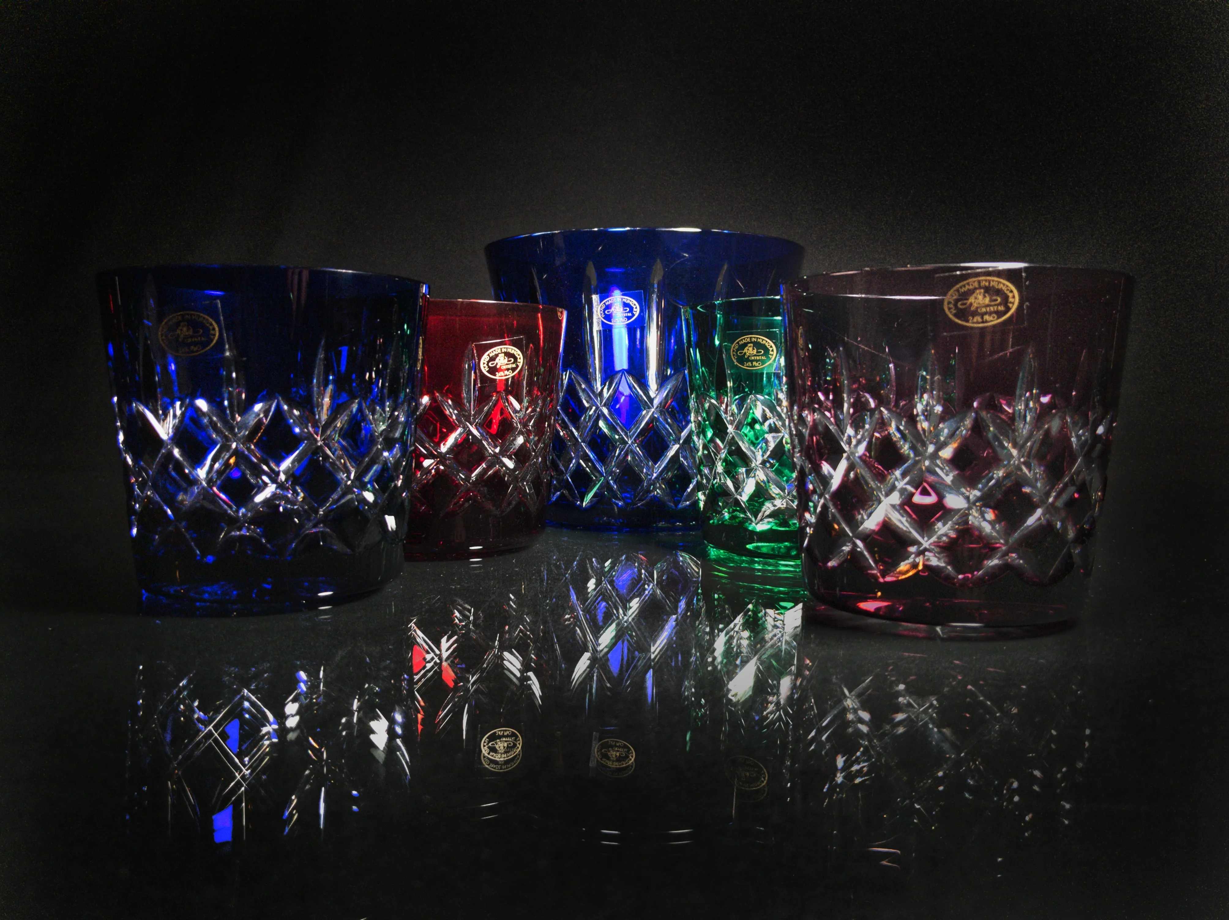 AJKA Colored Crystal Old Fashioned Glasses with Ice Bucket