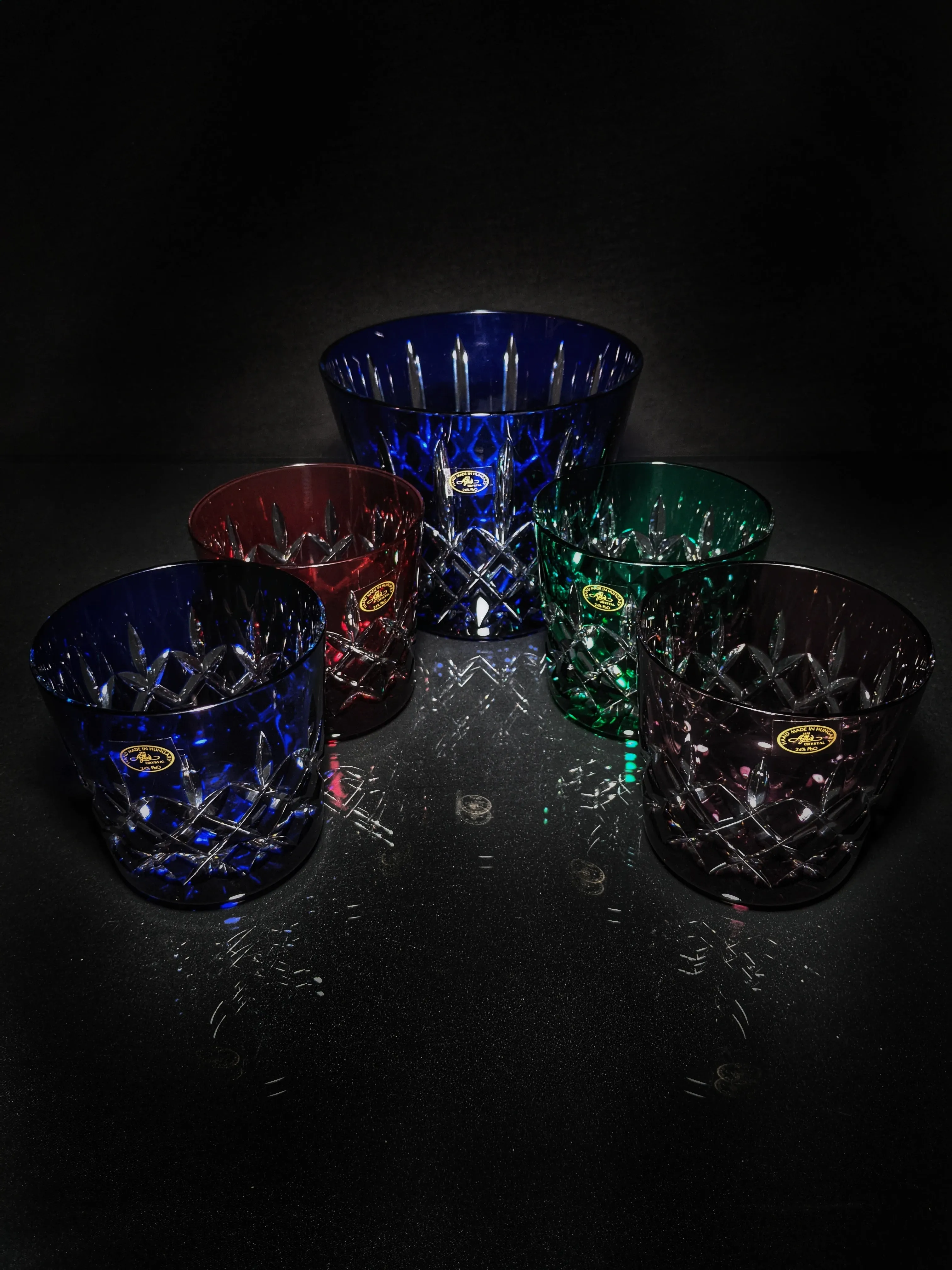 AJKA Colored Crystal Old Fashioned Glasses with Ice Bucket