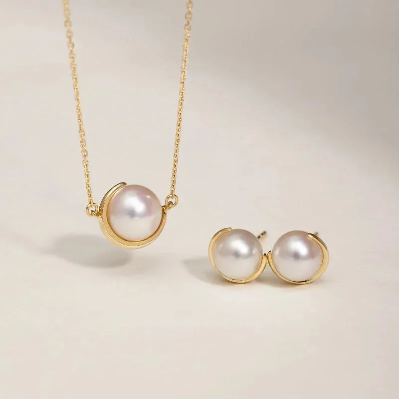 Akoya Pearl 18K Gold Half Enclosed Earrings