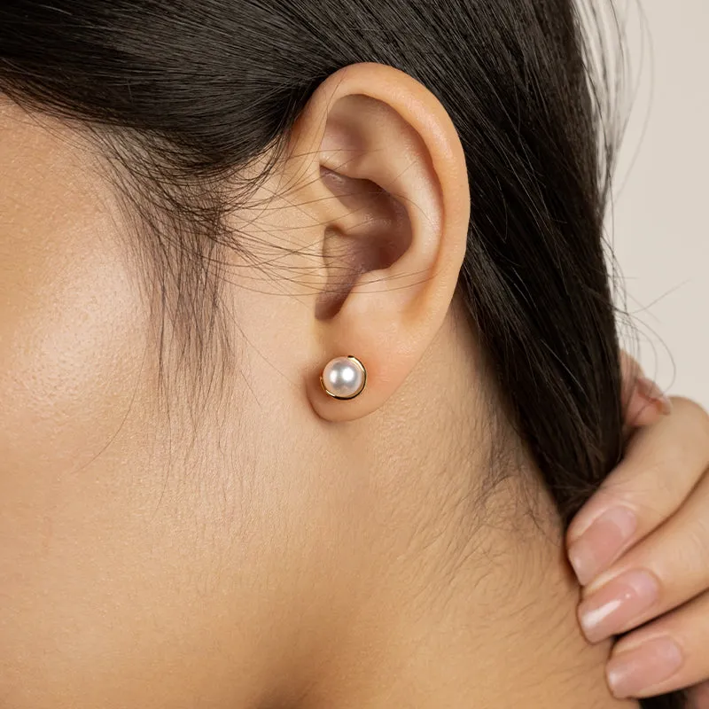 Akoya Pearl 18K Gold Half Enclosed Earrings