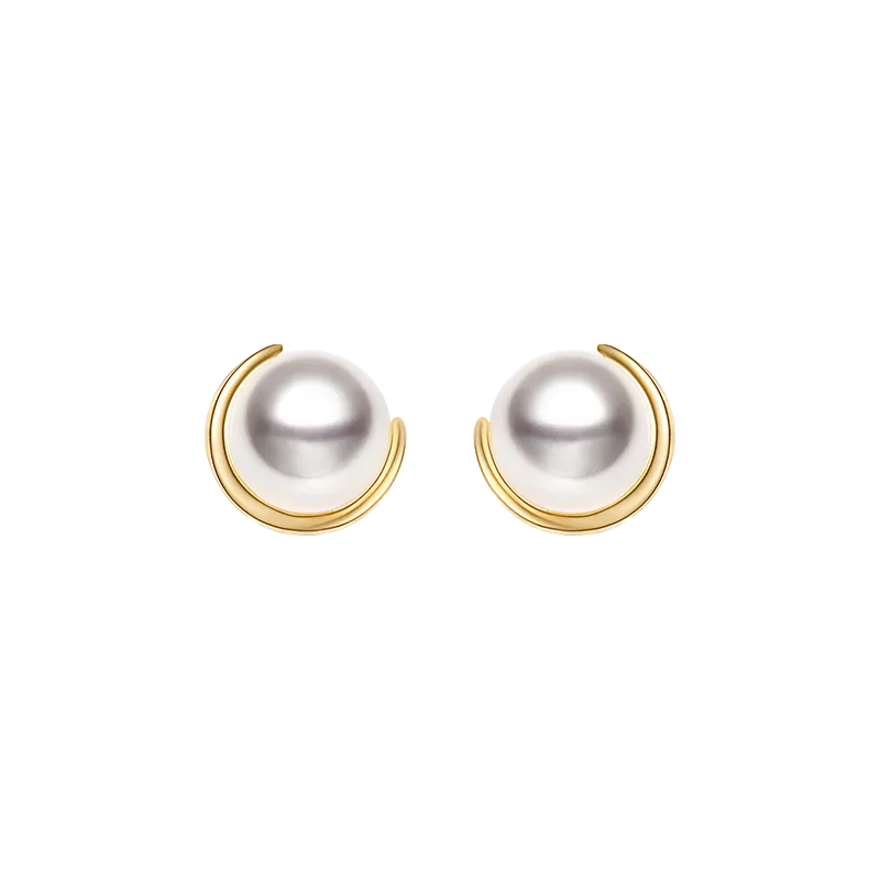 Akoya Pearl 18K Gold Half Enclosed Earrings