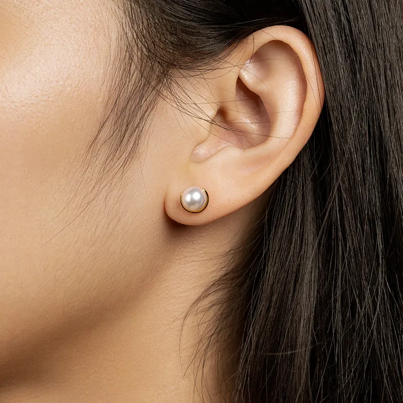 Akoya Pearl 18K Gold Half Enclosed Earrings