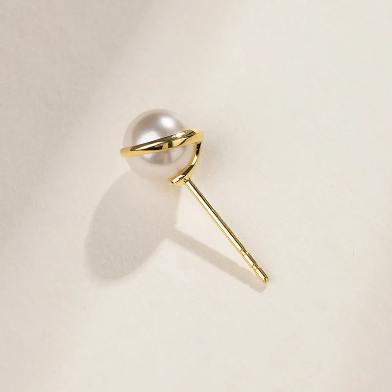 Akoya Pearl 18K Gold Half Enclosed Earrings