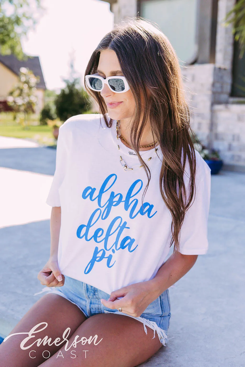 Alpha Delta Pi Recruitment Blue Script Tee