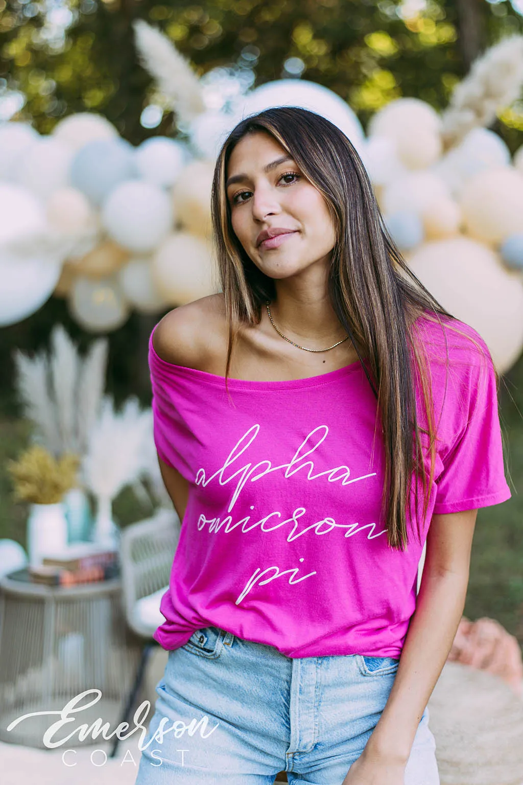 Alpha Omicron Pi Pink Slouchy Tee