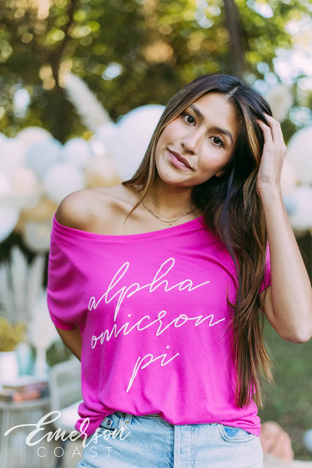 Alpha Omicron Pi Pink Slouchy Tee