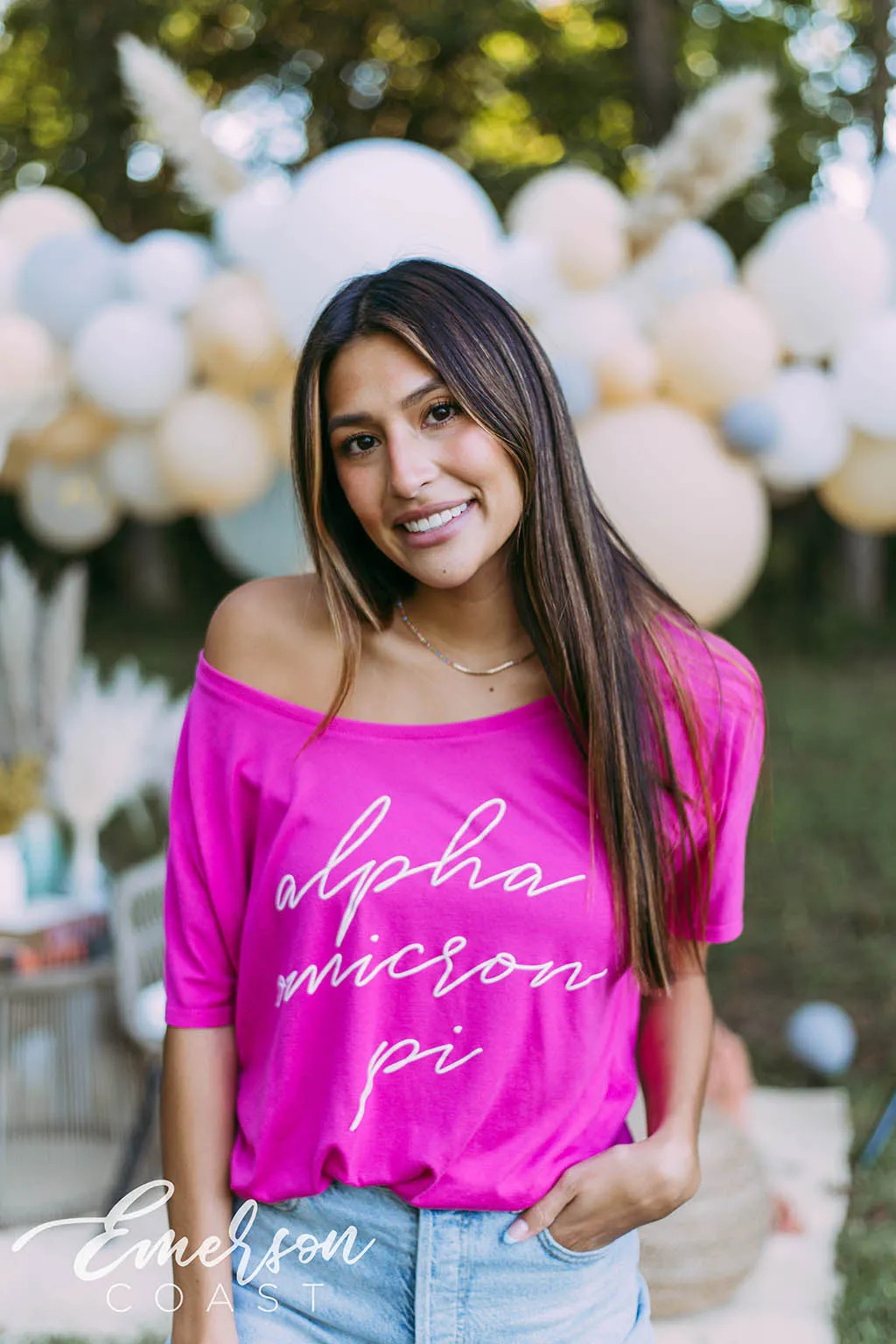 Alpha Omicron Pi Pink Slouchy Tee