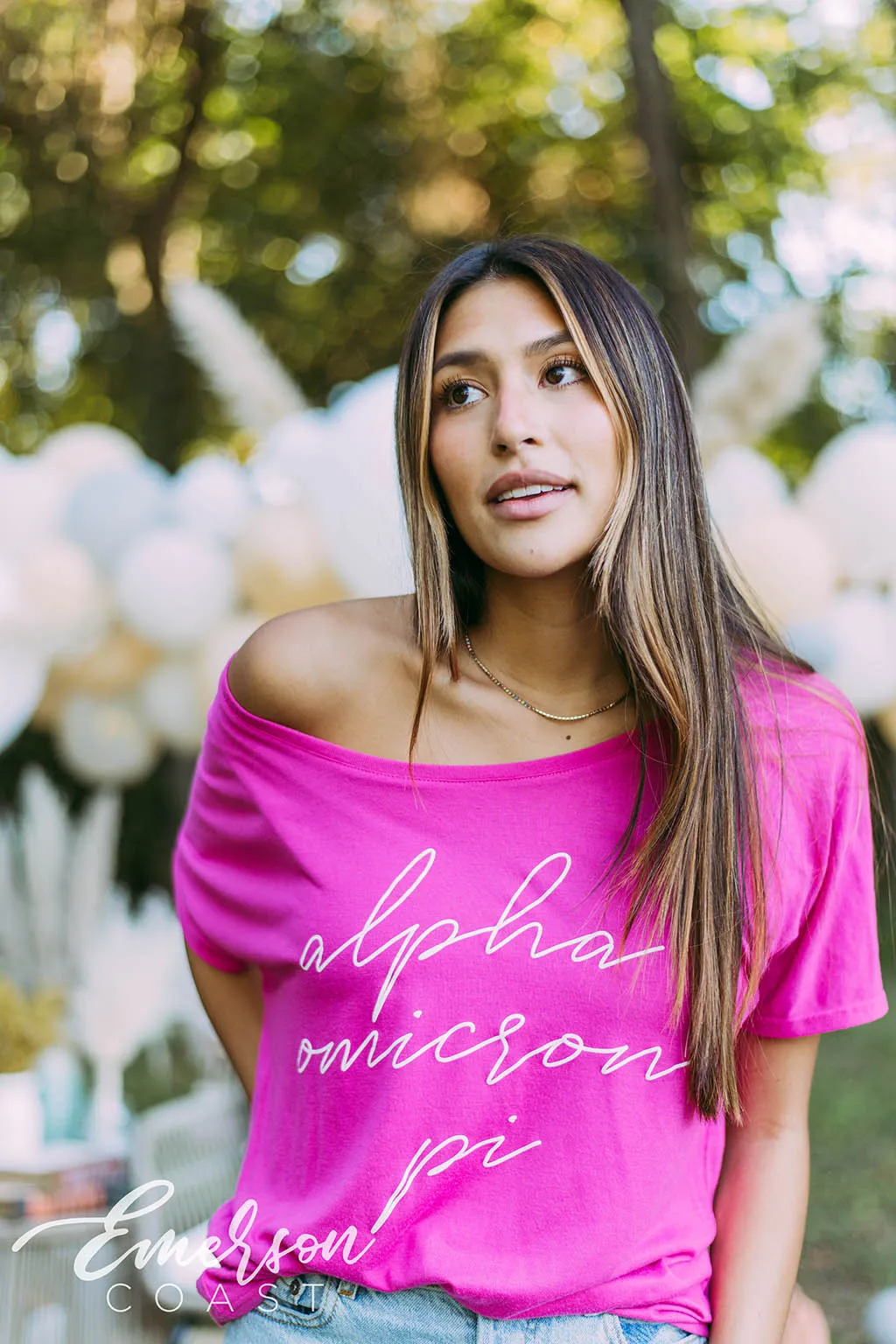 Alpha Omicron Pi Pink Slouchy Tee