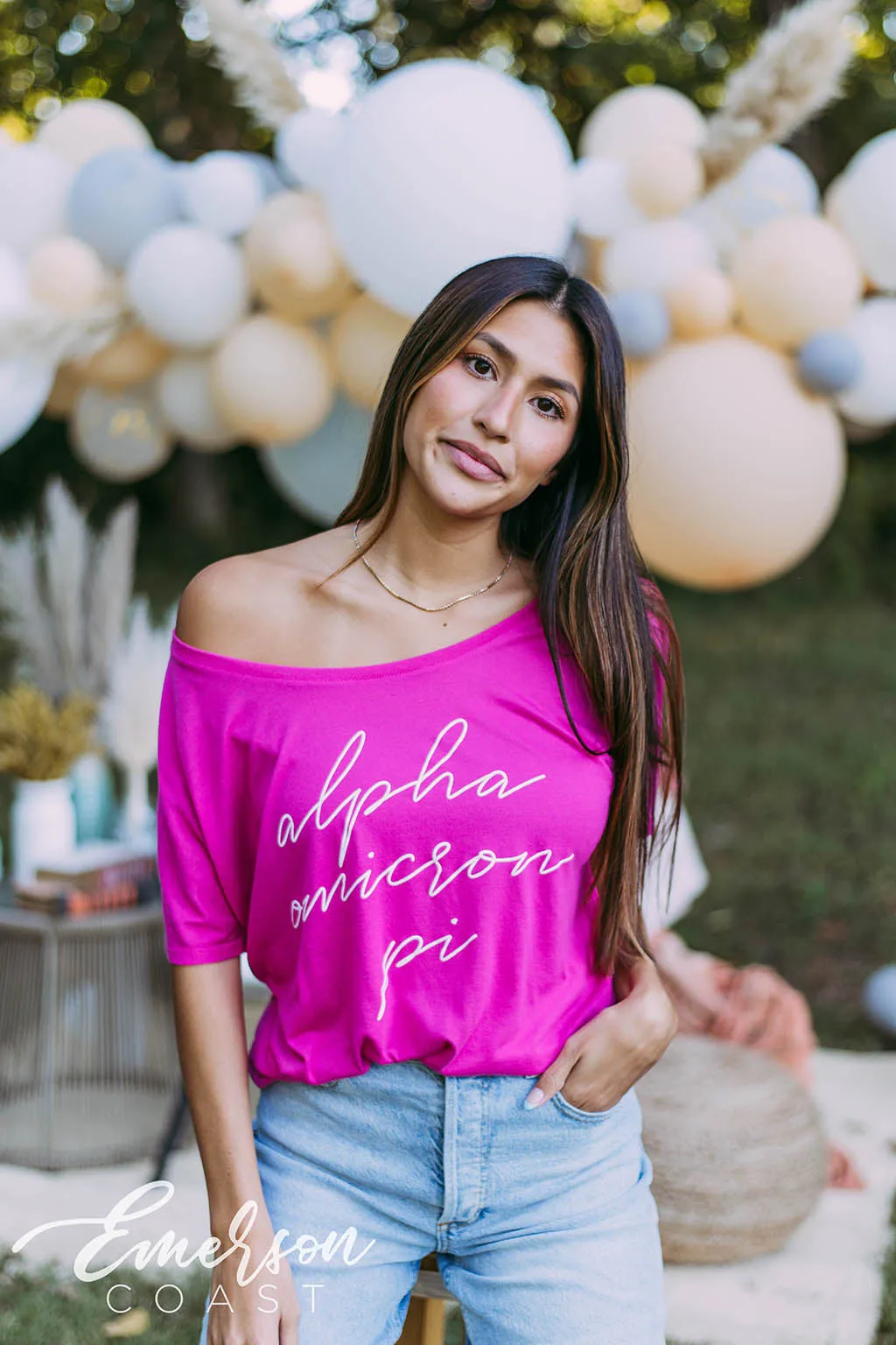 Alpha Omicron Pi Pink Slouchy Tee