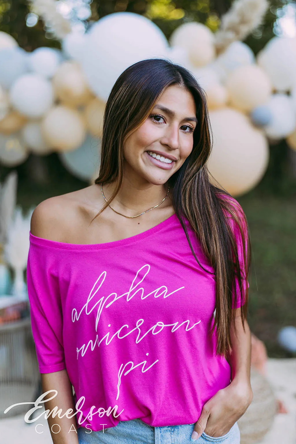 Alpha Omicron Pi Pink Slouchy Tee