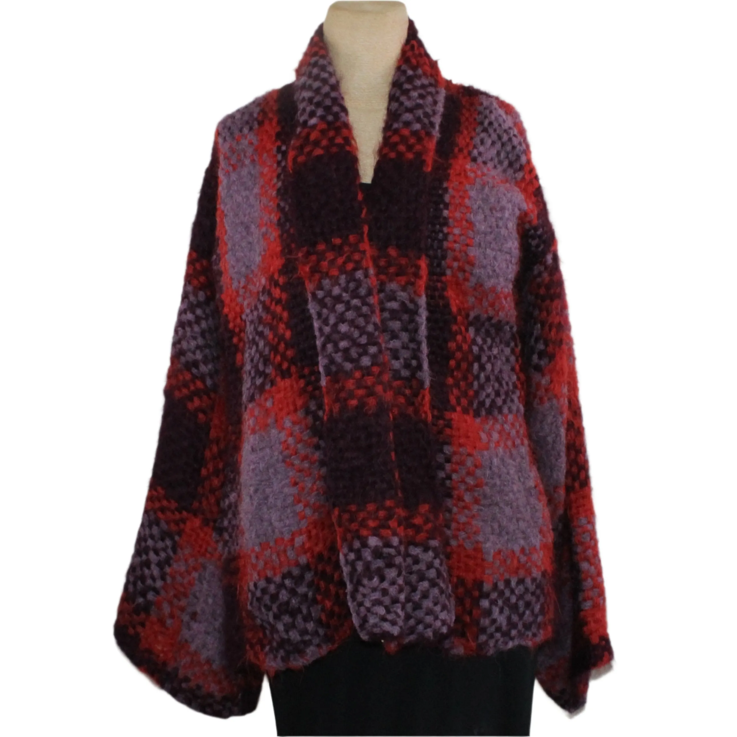 Amano Sweater, Alpaca, Tartan, Merlot/Brick/Magenta, S/M
