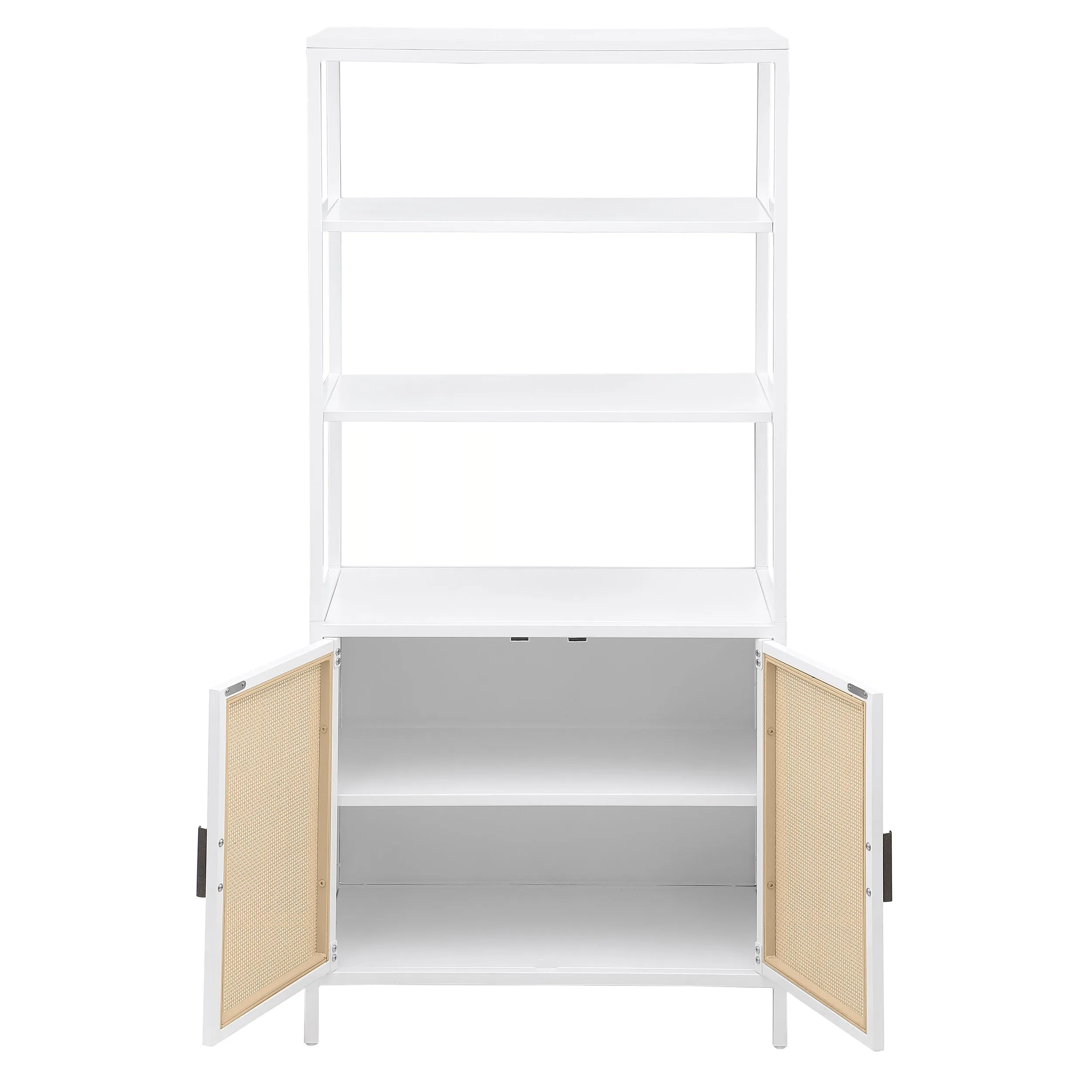 Amherst 3-shelf Radio Weave Cane Metal Accent Cabinet White