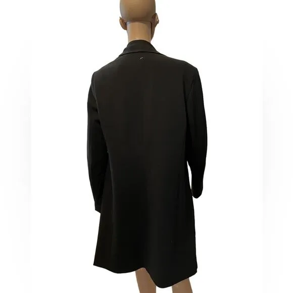 Ann Klein black long sleeve drape collar open x long trench blazer size large
