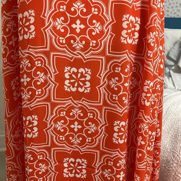 Ann Taylor Tiled Flowy Tie Neck Halter Maxi Dress Jupiter Orange