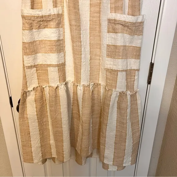 Anthropologie Maeve Tan Tonal Striped Flare Resort Vacation Beach Dress