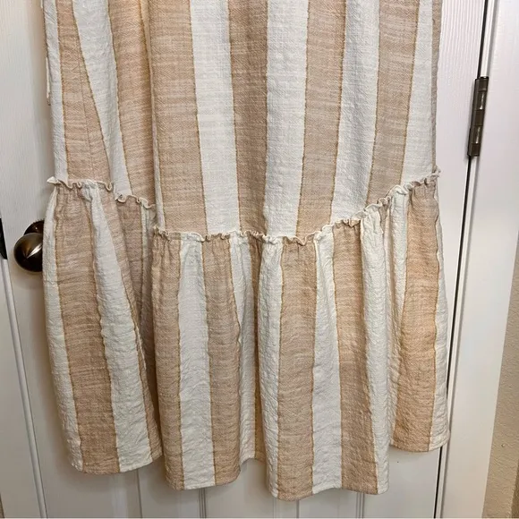 Anthropologie Maeve Tan Tonal Striped Flare Resort Vacation Beach Dress