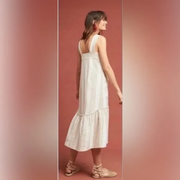 Anthropologie Maeve Tan Tonal Striped Flare Resort Vacation Beach Dress