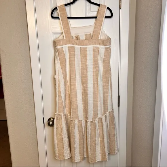 Anthropologie Maeve Tan Tonal Striped Flare Resort Vacation Beach Dress