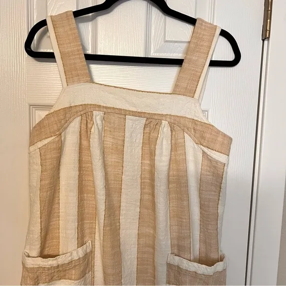 Anthropologie Maeve Tan Tonal Striped Flare Resort Vacation Beach Dress